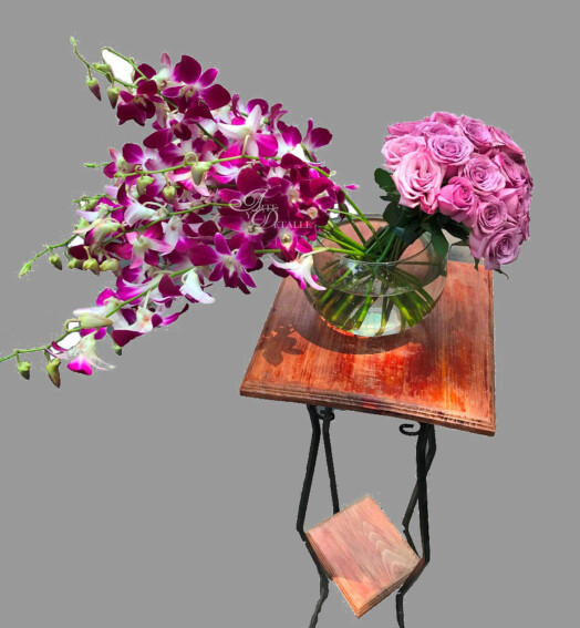 Pecera Bouquet de Rosas y Dendrobium